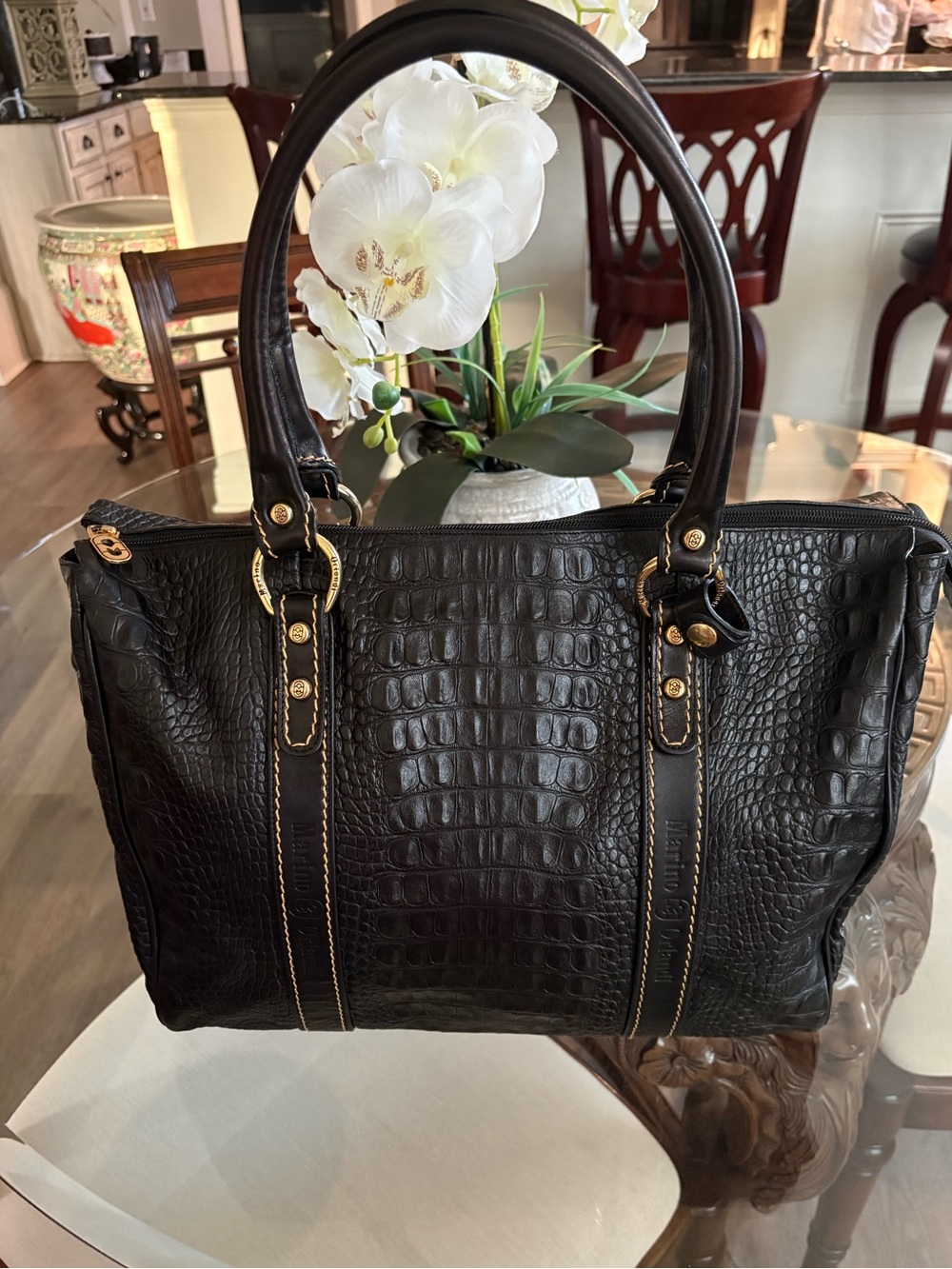 ๐ค๐คMARINO ORLANDI BLACK CROC EMBOSSED LEATHER TOTE/SHOULDER BAG!๐ค๐ค